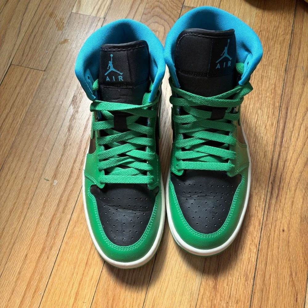 Nike Air Jordan 1 Mid Green Black Blue BQ6472-033 Size 8.5 Women's Excellent - Picture 13 of 15